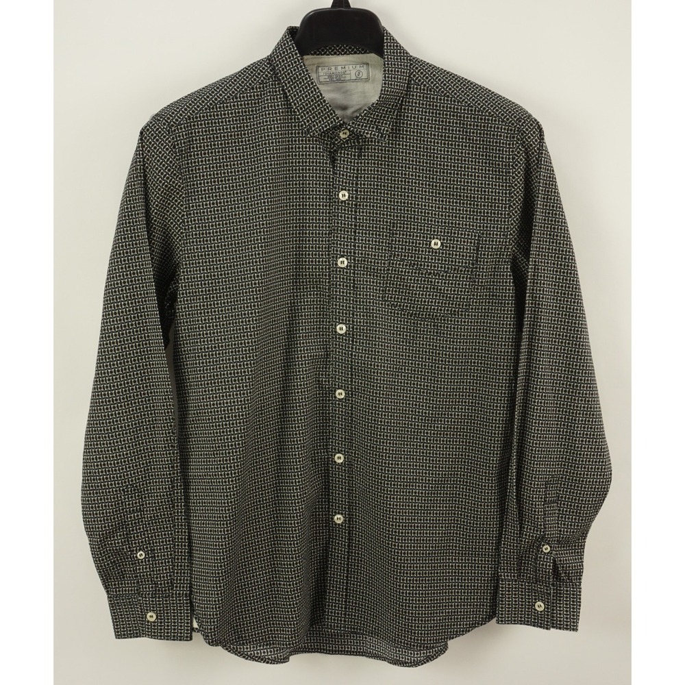 7 Diamonds‎ Premium Jersey Cotton Geometric Button Down Shirt Men's Medium Black